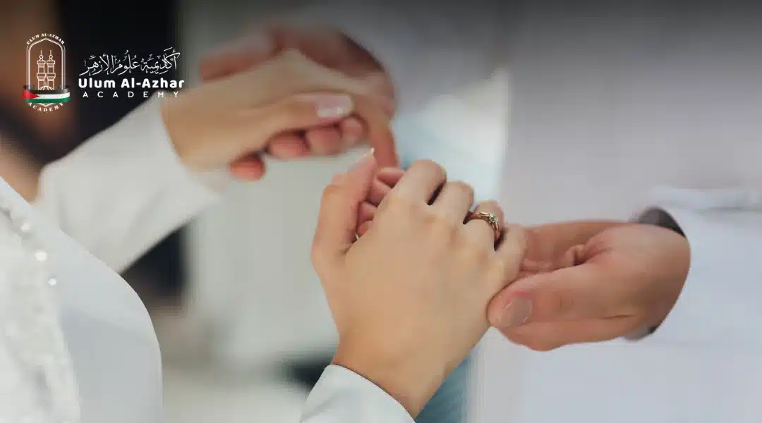  Muslim couple holding hands with a visible wedding ring, symbolizing marriage, commitment, and responsibility in Islam