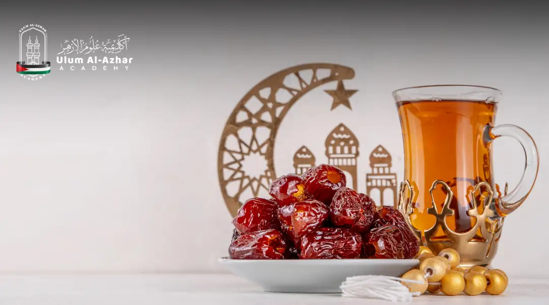 Dates arranged with Ramadan decor featuring a crescent moon