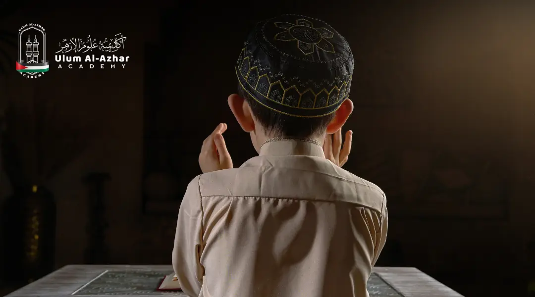 A Muslim child making dua to Allah during the pre-dawn time (Suhoor).