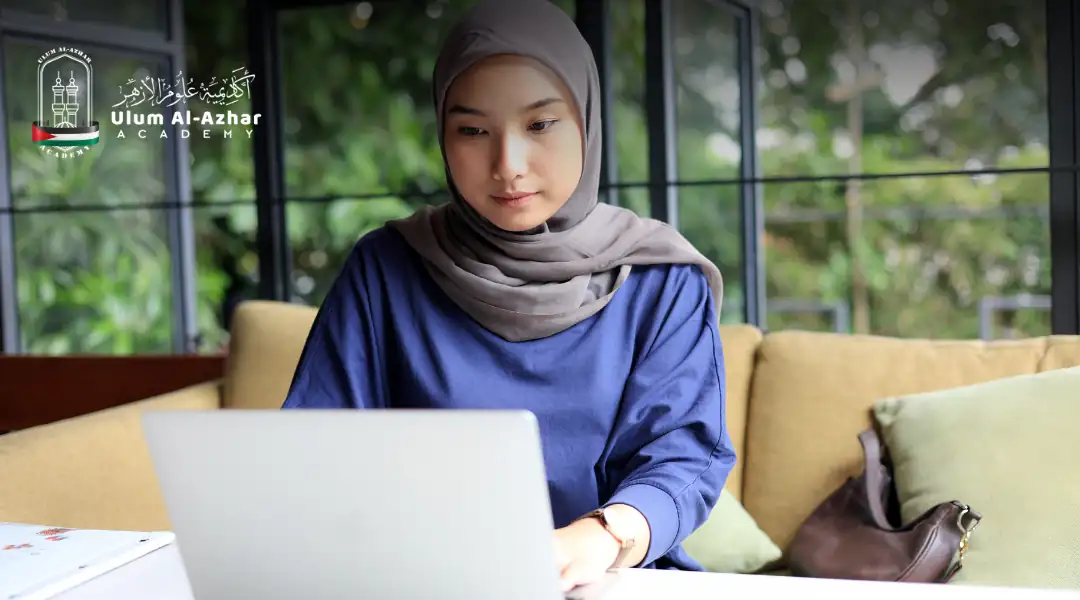 Muslim woman reading about fasting while menstruating