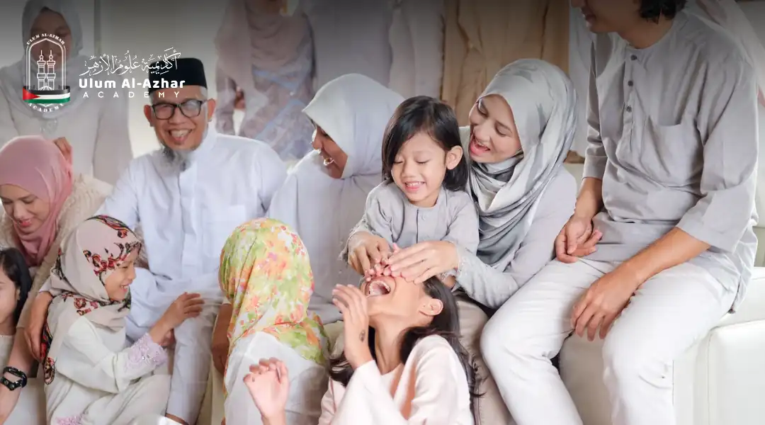 Children celebrating with sweets during end of ramadan celebrations