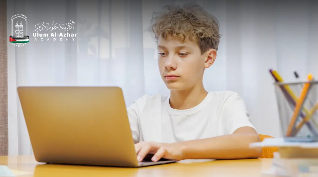 Child memorizing Quran in a hifz program online at home