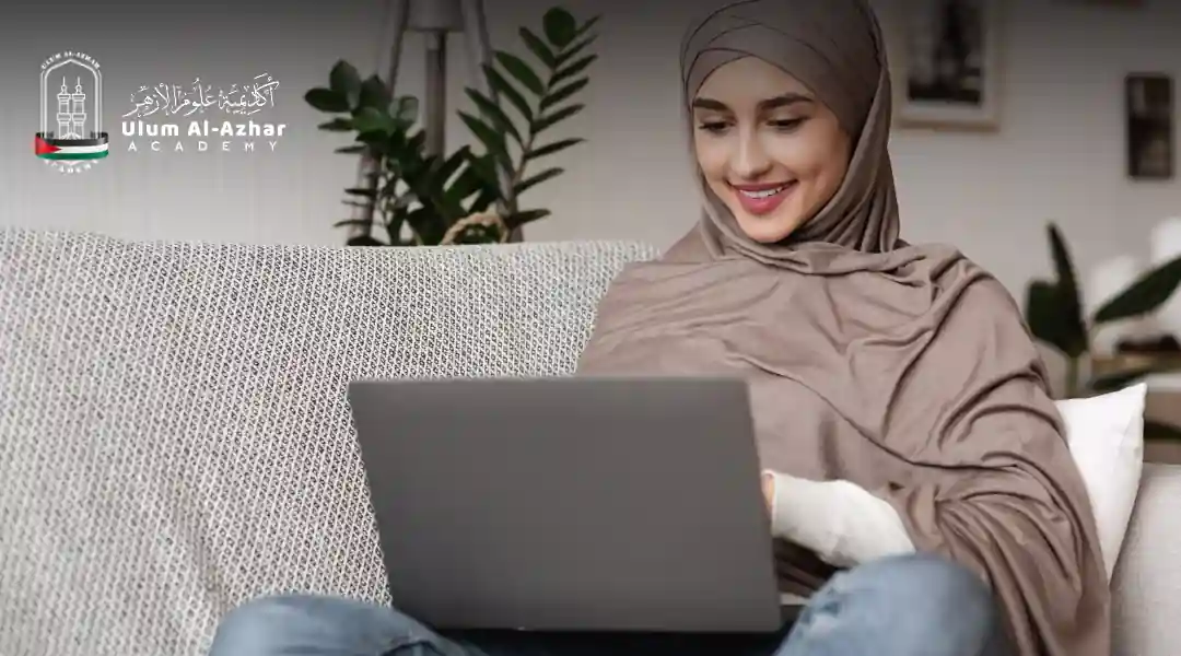 online islamic courses for ladies studying on laptop