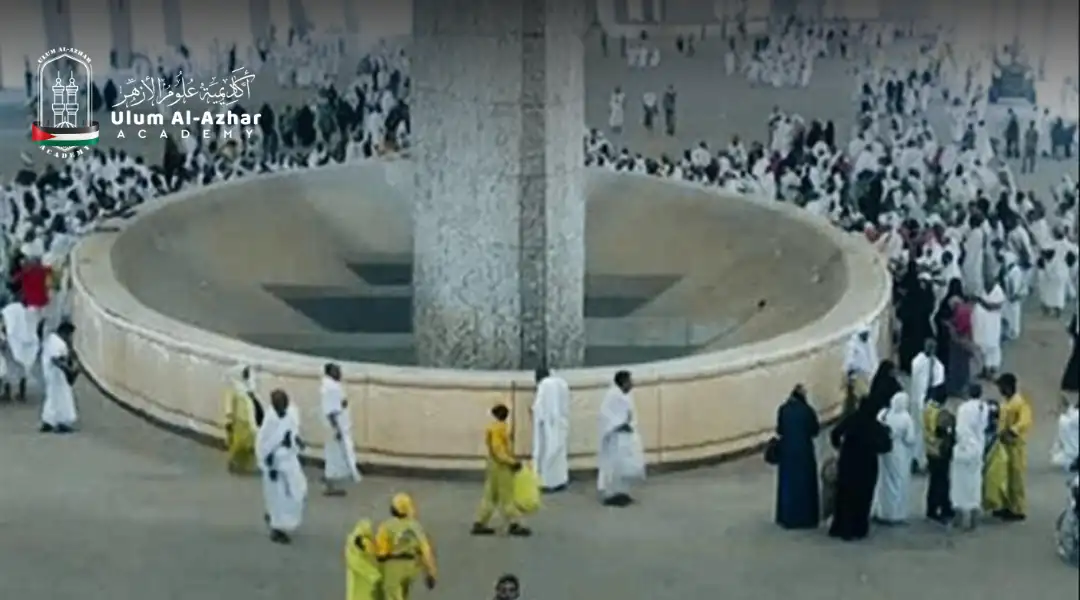 Pilgrims performing hajj throwing stones at Jamarat bridge.