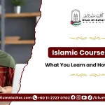 Student attending an islamic course online from home