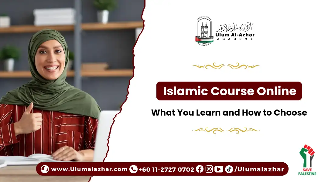 Student attending an islamic course online from home