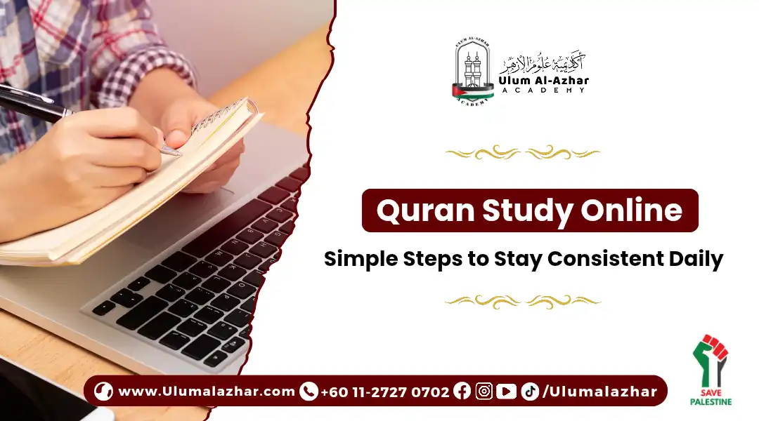 Student attending quran study online with live teacher