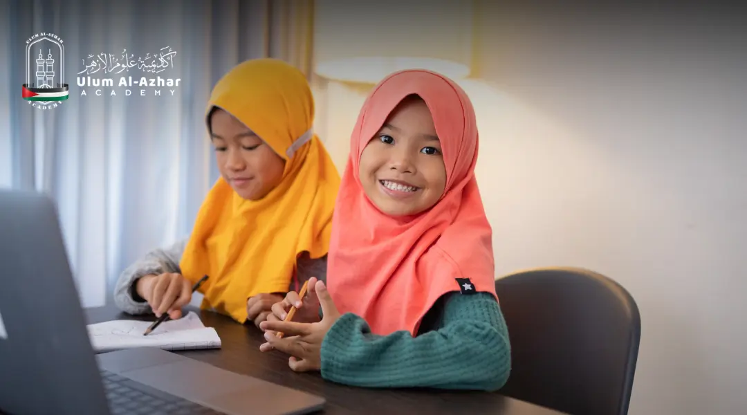 Child learning Quran through tajweed lessons online